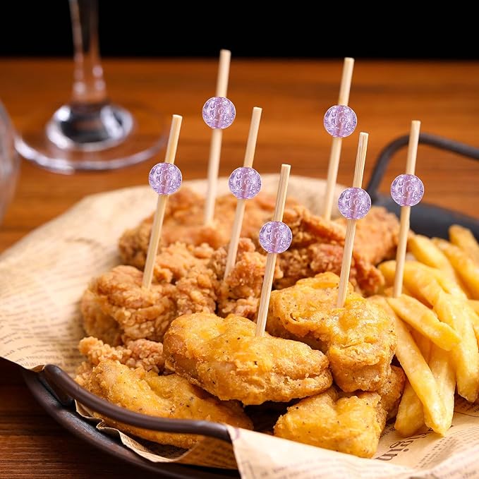 200 Pcs Cocktail Picks, 4.7 Inch Toothpicks for Appetizers, Bamboo Cocktail Sticks Skewers for Drinks, Desserts, Charcuterie, Wedding Party Fancy Toothpicks, Colour Pearl Mini Food Picks Decorative