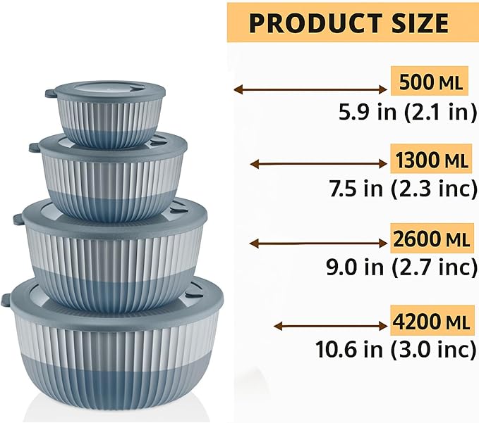 Mixing Bowls with Airtight Lids – 8 Piece Nesting Kitchen Set – BPA-Free, Leak-Proof & Stackable – Dishwasher, Microwave & Freezer Safe