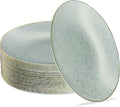 PLASTICPRO 30 Pack Disposable Plastic Plates Heavyweight Granite Look Elegant 9 inch Dinner Plates Green with Gold Rim