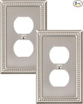 2-Pack Duplex Outlet Cover Plate, Metal Wall Plates for Electrical Outlets, Brushed Nickel 1 Gang Receptacle Cover, Pearls Decorative Switch Plates and Outlet Covers