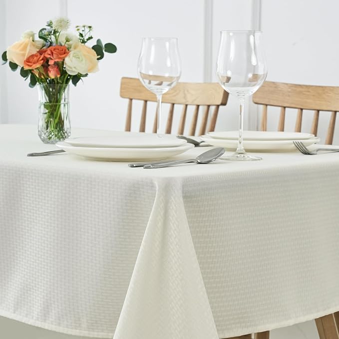 maxmill Rectangle Tablecloth Weaved Texture Design Water Resistant Wrinkle Free Spill-Proof, Soft Table Cloth for Dining Room Decoration, Banquet Parties Event Holiday Dinner, 52 x 84 Inch Ivory