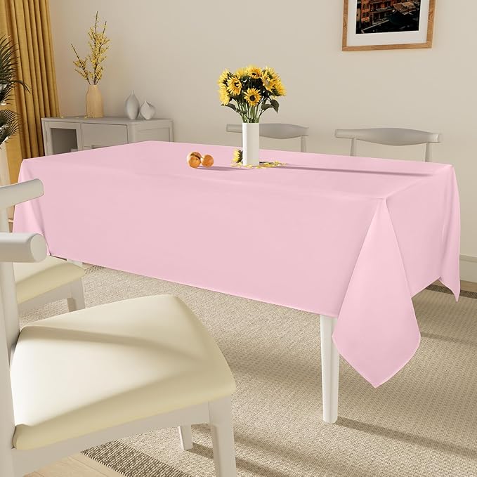 Smiry Rectangle Table Cloth, Waterproof Anti-Scratch Polyester Tablecloth, Decorative Washable Fabric Table Cover for Dining, Buffet, Parties and Outdoor, 52x70, Pink
