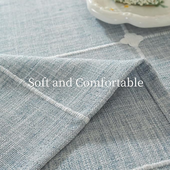 Zobesta Blue Table Cloth Rectangle Table 60 x 120 Inch, Cotton Blue Linen Gingham Tablecloth Rectangle, Heavy Weight Washable Boho Tablecloth for Outdoor, Party, Holiday, Picnic, Dining