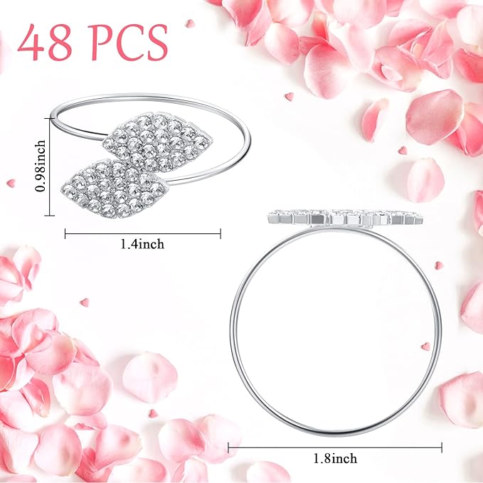 Hotop 250 Pcs Silver Holiday Napkin Rings Set Silver Bling Winter Napkin Rings Bulk Metal Leaves Holders Rhinestone Buckle for Wedding Christmas Dinner Gather Party Prom Table Decoration