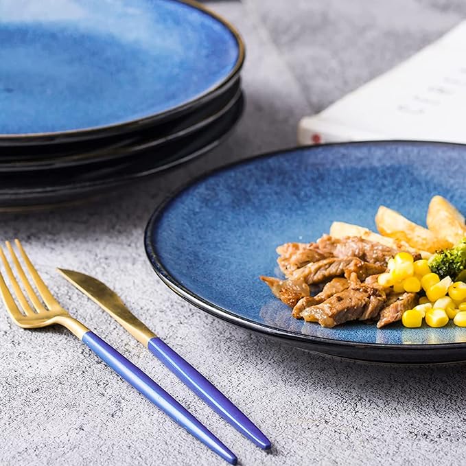 UNICASA Ceramic Dinner Plates Set of 4, Porcelain 10.25 Inch Pasta Plate Set, Reactive Glaze Serving Dishes for Steak, Salad, Pizza, Dishwasher & Microwave Safe (Blue)