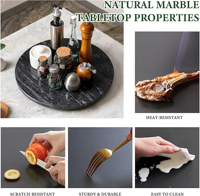 Koville 16'' Black Marble Lazy Susan for Kitchen, Marble Turntable for Dinning, Stone Lazy Susan Organizer for Cabinet, Serving Rotation Spinning Tabletop Organizer Swiveling, Spice Rack Storage