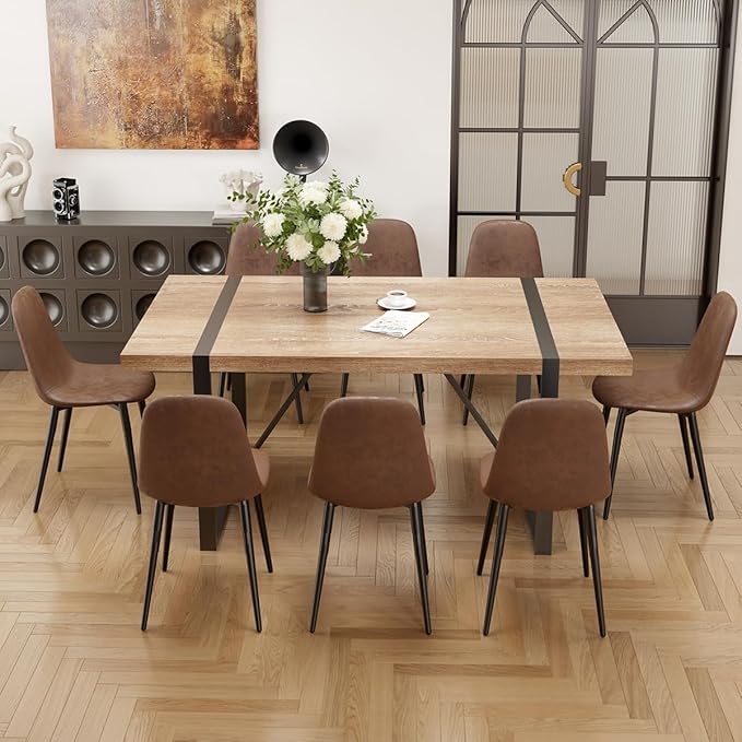 9 Piece Dining Table Set,Modern 71'' Rectangle Wood Kitchen Table and Fabric Dining Chairs Set of 8,Dining Table Set for 8,Ideal for Kitchen Dining Room