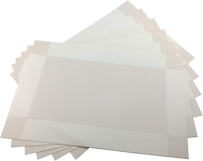 Gugrida Vinyl Beige Placemats Heat Resistant Dining Table Mats Non-Slip Washable Place Mats Set of 6 （Beige）