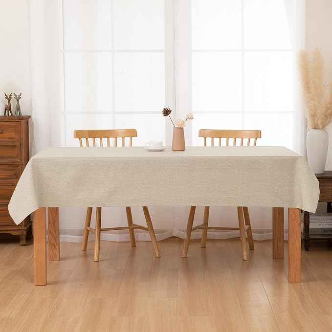 Hiasan 2 Pack Faux Linen Rectangle Tablecloth - Wrinkle and Stain Resistant Washable Table Cloth for Kitchen Dining Room Holiday Table Cover for Party Dinner, Beige, 60 x 120 Inch