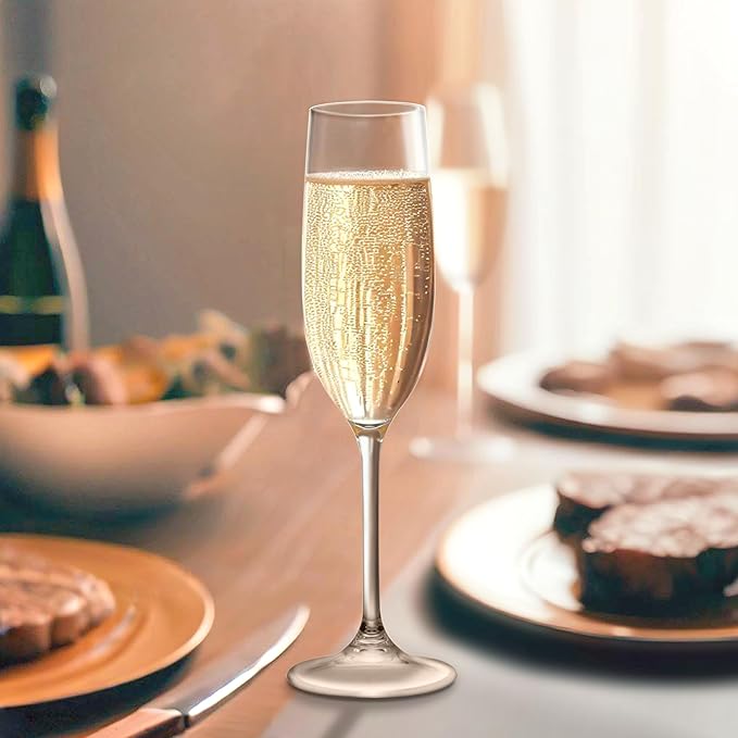 Amazing Abby - Crystal - 8-Ounce Unbreakable Tritan Champagne Flutes (Set of 6), Plastic Wine Glasses, Reusable, BPA-Free, Dishwasher-Safe, Perfect for Poolside, Outdoors, Camping, Picnic, and More