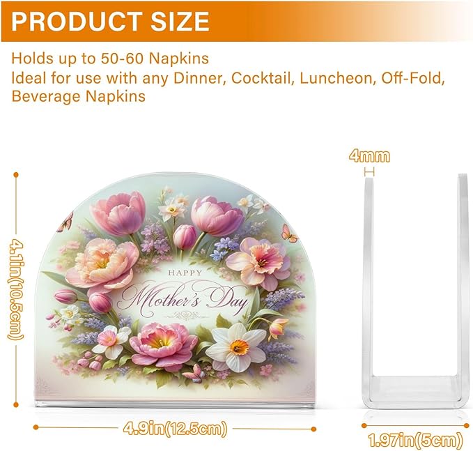 Napkin Holder Tulip Mother's Day Butterfly Crystal Clear Acrylic Napkin Holders, Paper Napkin Holder Dining Table Dispenser for Kitchen Restaurant Home Decor Bar Accessories