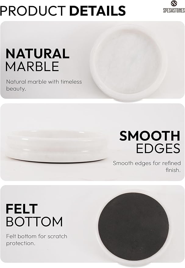 Marble Jewelry Dish 5 Inch Handmade White Jewelry Tray for Vanity Decor - Stone Trinket Dish, Marble Ring Holder, Candle Plate, Key Bowl for Entryway Table