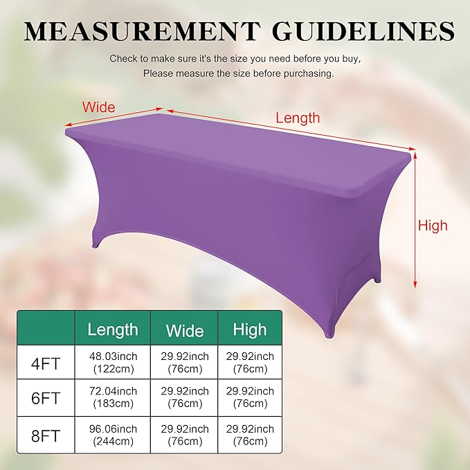 2Pack 4FT Table Cloth for Rectangular Fitted Events Stretch Light Purple Table Covers Washable Spandex Tablecloth Protector for Party, Wedding, Cocktail, Banquet, Festival