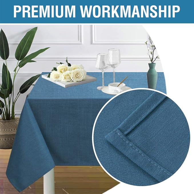 H.VERSAILTEX Linen Textured Table Cloths 60 x 60 Inch Premium Solid Tablecloth Spill-Proof Waterproof Table Cover for Dining Buffet Feature Extra Soft and Thick Fabric Wrinkle Free, Ink Blue