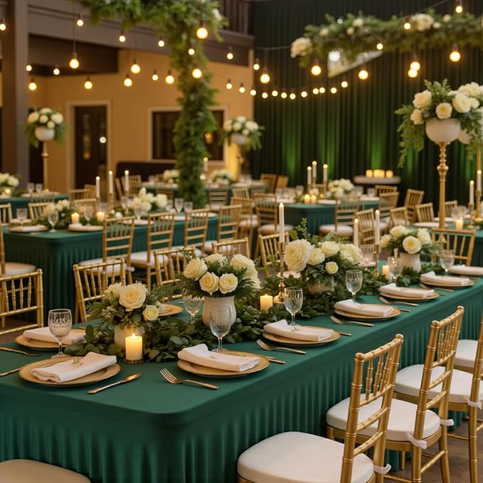 2 Pack Dark Green 6FT Rectangle Spandex Tablecloths, Stretch Fitted Table Covers for 6 Foot Tables, Wrinkle Free Table Clothes for Christmas Party Holiday Wedding Banquet Dinner Decoration