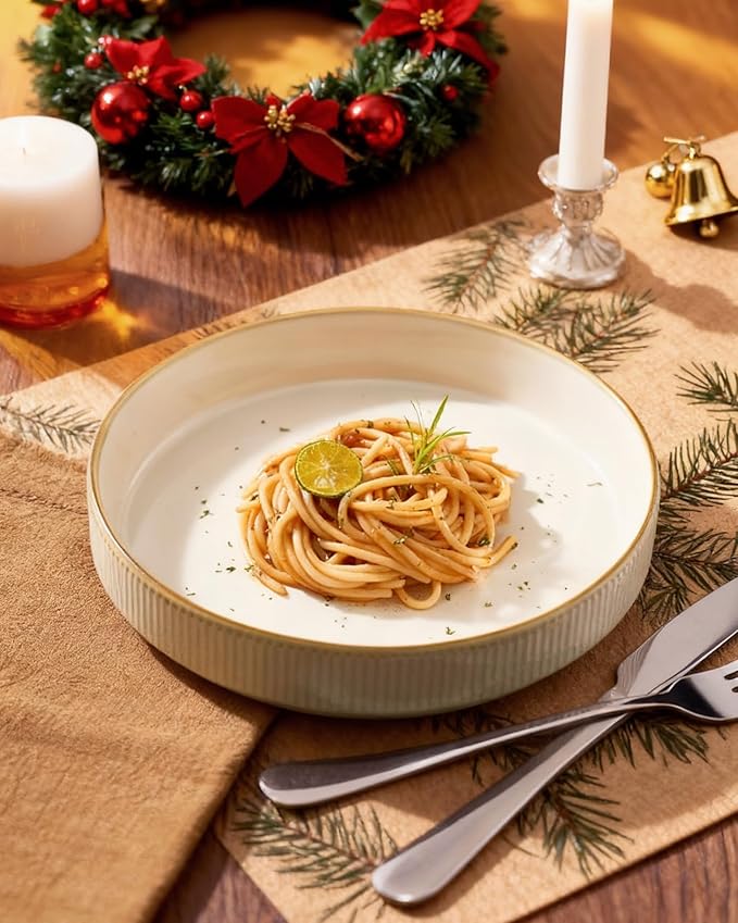 famiware Star 8.25" Pasta Bowls, Large Dinner Bowls Set of 6, Salad Bowl Plates, Shallow Bowls for Eating, White