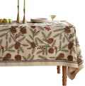 ISAENNE Designer Christmas Beige Linen Small Square Tablecloth,Pinecones Pattern Indoor Tablecloths,Washable Decor Table Cloth for Dining Thanksgiving Kitchen Christmas,55"*55"-Carol B