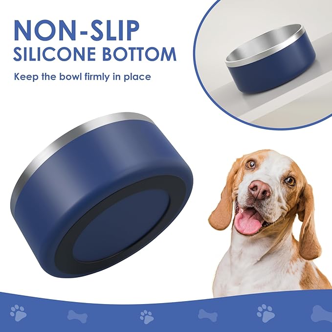 IKITCHEN Dog Bowl for Food and Water, 40 Oz Stainless Steel Pet Feeding Bowl, Durable Non-Skid Double Wall Insulated Heavy Duty with Rubber Bottom for Medium Large Sized Dogs (40 Ounces/5 Cup, Blue)