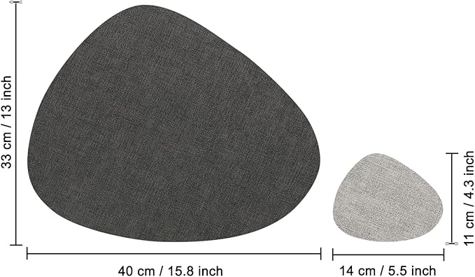 Placemats and Coasters, Washable Placemats Round Faux Leather Wipeable Place Mats Non Slip Heat Resistant Indoor Outdoor Table Mats (Set of 6, Light Gray Gray)