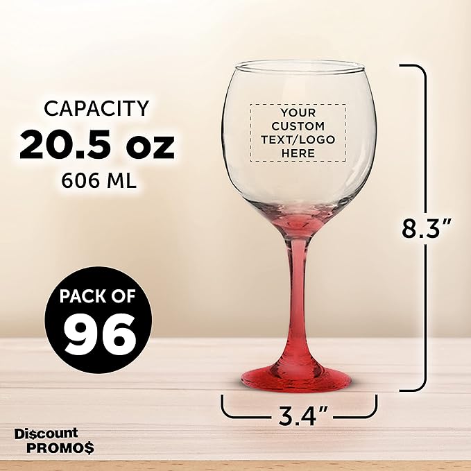 Custom Premiere Wedding Wine Glasses 20.5 oz Set of 96, Personalized Bulk Pack - Restaurant Glassware, Perfect for Red Wine or White Wine - Red