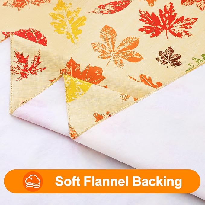 Smiry Fall Rectangle Table Cloth, Waterproof Vinyl Tablecloth with Flannel Backing, Wipeable Autumn Leaves Plastic Tablecloths for Harvest and Thanksgiving Parties, (60"x84", Rust & Yellow)