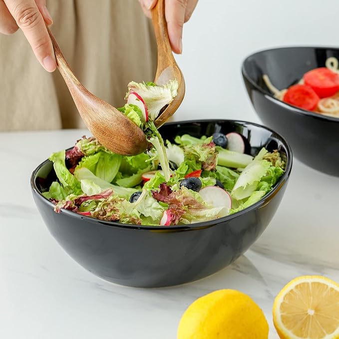 Hasense Serving Bowls, Porcelain Soup Bowls Set of 4, 36 OZ Black Serving Dishes for Entertaining, Perfect for Salad Side Dishes Pasta Popcorn, Dishwasher Microwave Safe