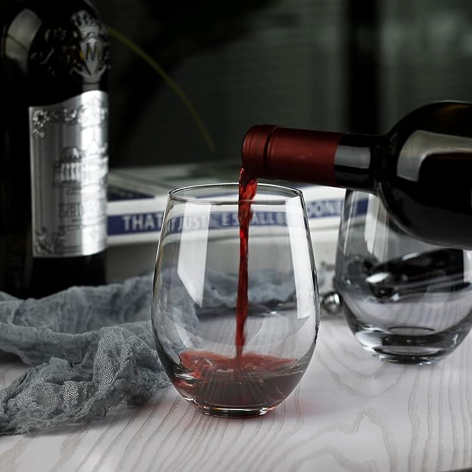 LUXU Wine Glasses Set of 4,20 oz Large Stemless Wine Glasses,Grey Juice Drinking Glasses,No Stem Glass Beverage Cups,All-Purpose Water Glasses for Ice Coffee,Tea,Red or White Wine
