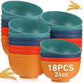 Geosar 18 Pcs Unbreakable Cereal Bowls 24 Oz Microwave and Dishwasher Safe Wheat Straw Fiber Lightweight Bowl for Soup Kitchen Serving Salad Dishes Oatmeal(Yellow, Orange, Green, Blue)