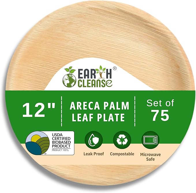 The Palm Dinnerware – Palm Plates 12 Inch Round (75 Count) | Compostable & Biodegradable | Like Bamboo Disposable Plates | Oven & Microwave Safe | USDA 100% Biobased