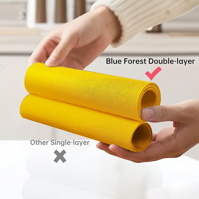 Blue Forest Placemats Set of 6, Dual-Layered Thickened Faux Linen Table Mats Heat Resistant Machine Washable Wrinkle Free Place Mats for Kitchen Dining Outdoor/Indoor (Bright Yellow)