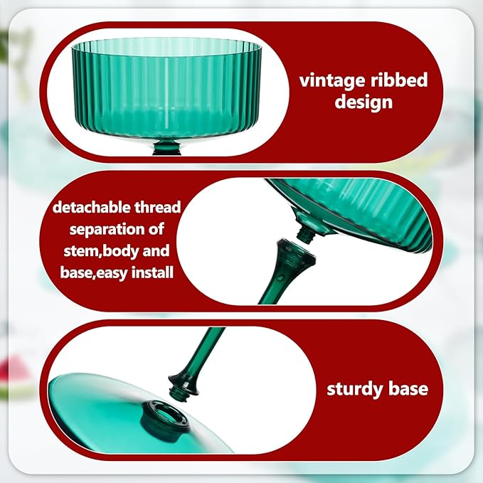 48 Pcs Ribbed Martini Glasses 10 oz Disposable Plastic Vintage Ribbed Coupe Glasses Unbreakable Dessert Parfait Glassware for Wedding Birthday Party Supplies (Red and Green)