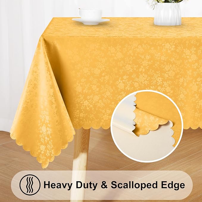 Smiry Rectangle Table Cloth, Waterproof Heavy Duty Vinyl Tablecloths, Wipeable Washable Table Cover for Kitchen and Dining Room (Mustard Yellow, 52" X 70")