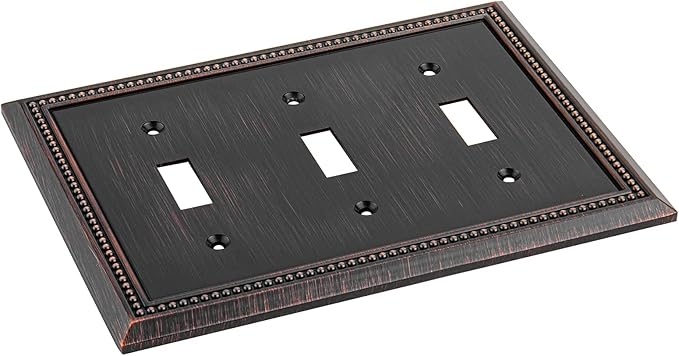 Henne Bery Sunken Pearls Heavy Duty Decorative Wall Plate Switch Plate Outlet Cover (Triple Toggle, Aged Bronze)