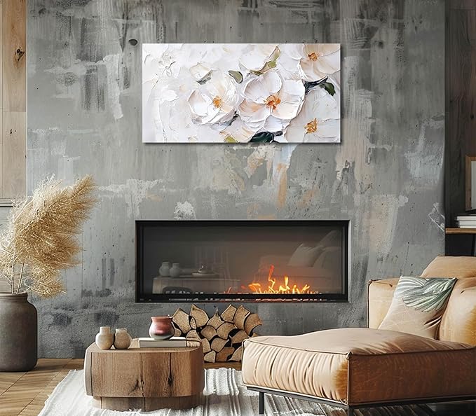 ADJUVANT Wall Art Impressionist Minimalist White Floral 60"L x 30"W, White Flowers With Subtle Tones Canvas Painting Delicate Petals Artwork Floral Wall Decor for Living Room Bedroom Bathroom Home Office