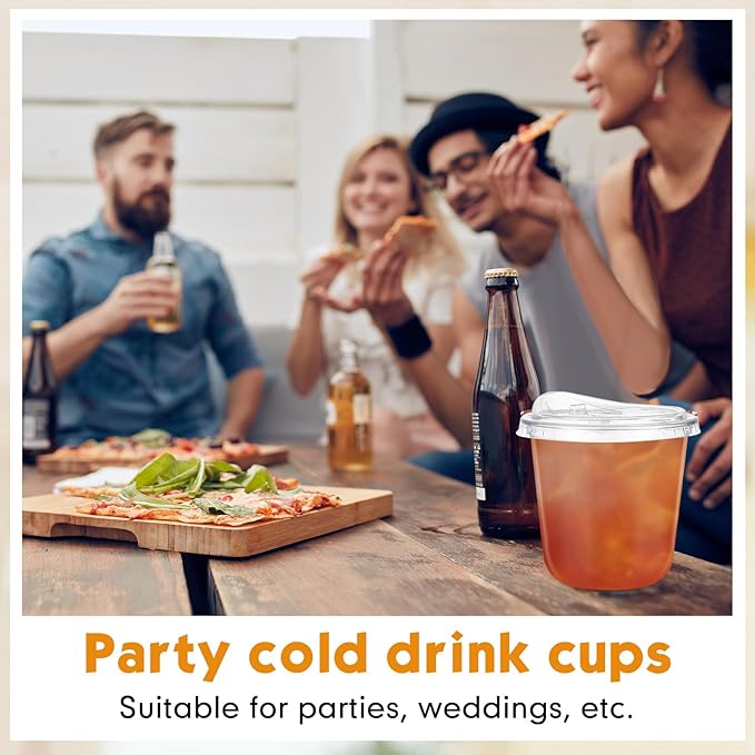50 Sets Clear Plastic Cups with Strawless Sip Lids, Thickened Clear Disposable Plastic PET Crystal Cups for Iced Coffee, Smoothie, Cold Beverage, Drink Shops and Party Catering (10 oz)