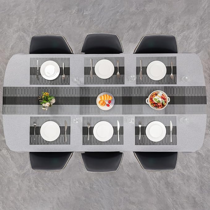 Placemats Set of 4, Vinyl Woven Place Mats Indoor Set of 4 Washable Wipeable PVC Table Mats Heat-Resistant Non Slip Plastic Placemat for Kitchen Dining Outdoor Table (Gray Black, Set of 4)