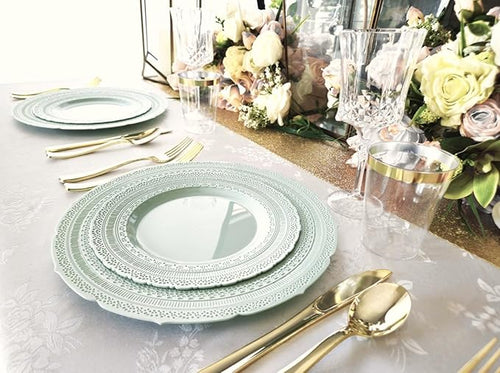 " OCCASIONS " 80 Plates Pack,(40 Guests) Extra Heavyweight Vintage Wedding Disposable/Reusable Plastic Plates 40 x 11'' Dinner + 40 x 8.25'' Salad/Dessert Plate (Chateau in Mint)
