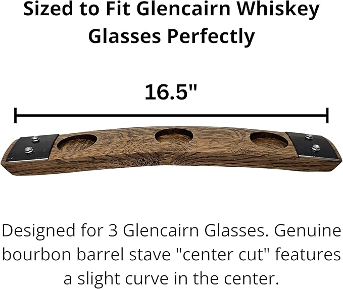 Barrel Stave Premium 3 Glass Whiskey, Bourbon, Scotch Flight Serving Tray, (No Glasses,Dark Walnut)
