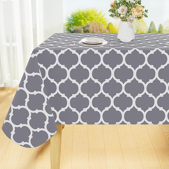 Smiry Square Table Cloth, Waterproof Vinyl Tablecloths with Flannel Backing for Square Tables, Wipeable Spillproof Plastic Tablecloth for Dining, Camping, Indoor and Outdoor (60"x60", Grey)