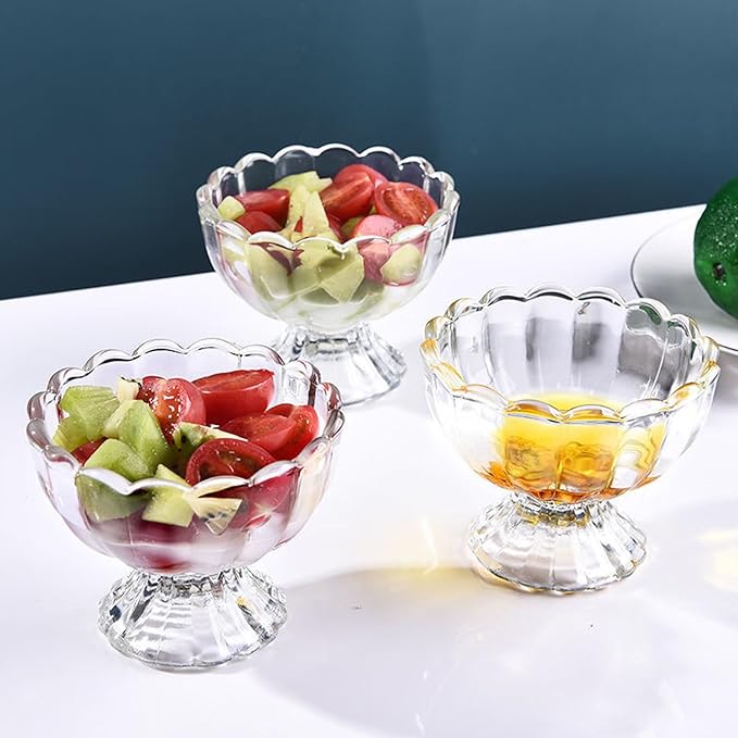 Iced Cream Dessert Bowl，Set of 9，6oz Vintage Glass ware with Heavy Base, Drinking Cup for Sundae, Fruit, Ice Cream, Snack, Condiment (9)