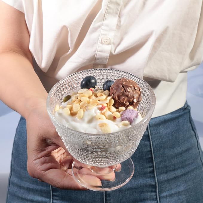 Glass Dessert Bowls Set of 8, 9oz Ice Cream Sundae Cups for Breakfast, Oats, Milk, Sorbet, Yogurt (8PCS)