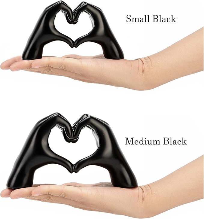 FANTESTICRYAN Small Heart Hands Statues Hand Love Sculpture Cute Decorative Home Decor Ornaments for Living Room, Wedding, Office Desktop, Cabinets, Bookshelf (Small Black)
