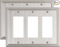 2-Pack Decorative Tripple Decorator Outlet Cover Plate, Durable Zinc Alloy Brushed Nickel Wall Plates for Electrical Outlets, Receptacle, GFCI Outlet, Dimmer Switch, 3-Gang