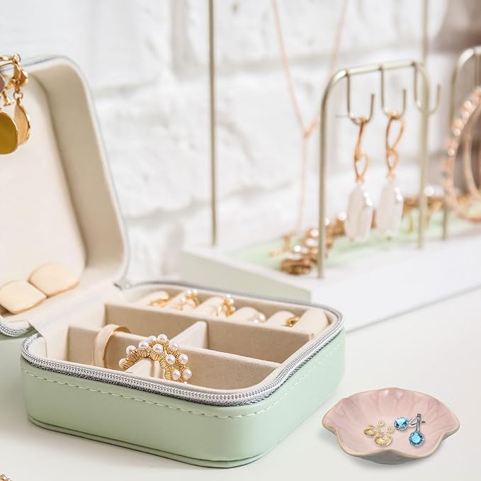 uxcell 2Pcs Ceramics Jewelry Plate, Lotus Leaf Shape Key Holder Bowl for Entryway Table Decor Small Ring Tray Dish Gift for Women Girlfriend, Grass Green/White