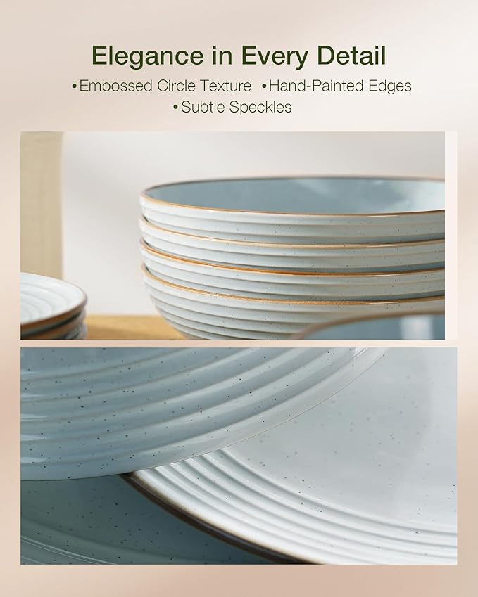 Famiware Jupiter Dinnerware Set, Plates and Bowls Dish Sets for 6 (18 Pieces), Microwave and Dishwasher Safe Stoneware Speckled Tableware, Chip and Scratch Resistant, Light Blue