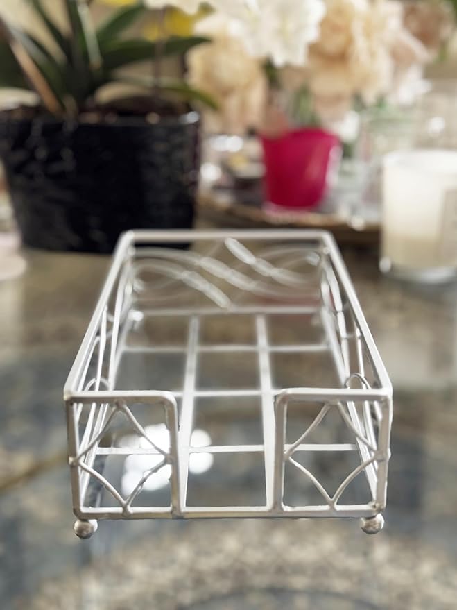 Elegant Sturdy Guest Napkin Holder | Silver | Disposable Paper Hand Towel Storage Tray Caddy | Premium Quality | Bathroom Kitchen Dining Table Wedding Party Hotel Office décor
