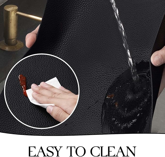 MOSAYT Vinyl Placemats Set of 4, Heat Resistant Place Mats 100% Waterproof Washable & Wipeable Faux Leather Reversible Table Mats for Kitchen Dining Party Indoor Outdoor, 12" x 17", Black