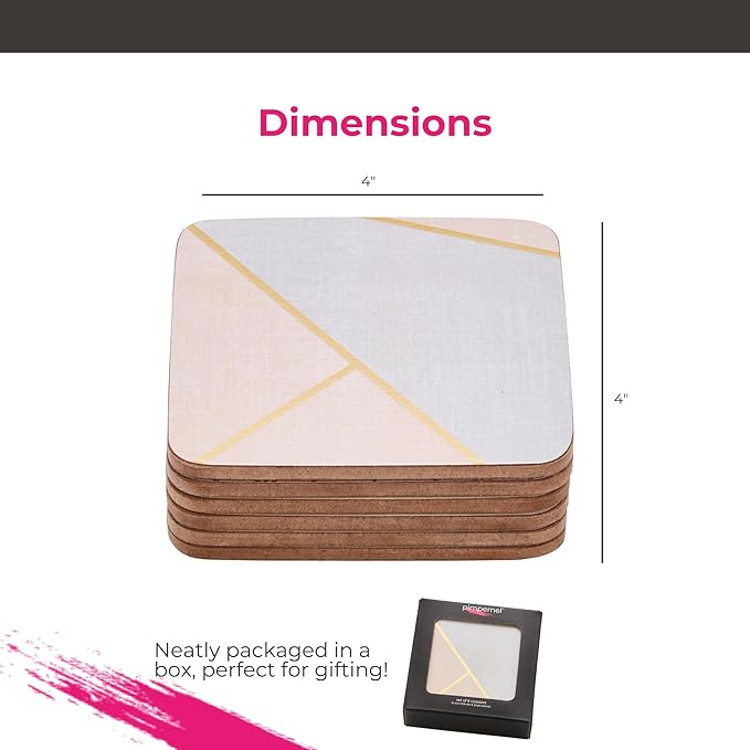 Pimpernel Urban Chic Collection Coasters | Set of 6 | Cork Backed Board | Heat and Stain Resistant | Drinks Coaster for Tabletop Protection | Measures 4” x 4”