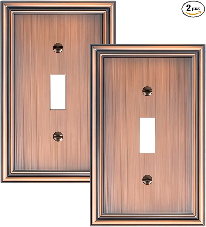 2-Pack Single Toggle Light Switch Cover Plate, Durable Solid Zinc Alloy Decorative Switch Plate Covers, Antique Copper 1 Gang Wall Plate, Corrosion Resistant