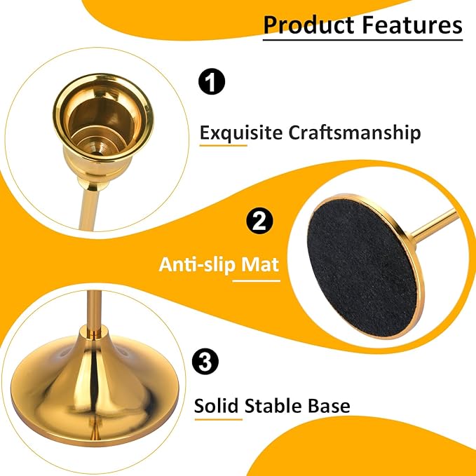 Metal Candle Holders for Candlesticks Taper Candlestick Holders Set Vintage Decorative Centerpiece Candelabra Tall Candle Stands (Gold, 4 Sets (12 pcs))